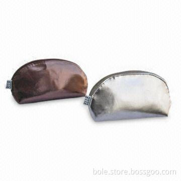PVC Cosmetic Bags in Half Moon Shape, with Metallic PVC Material, Measures 17 x 4 x 10cm